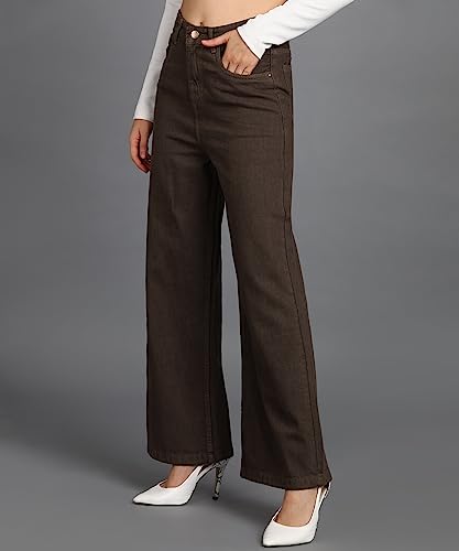 Image of Urbano Fashion Women's High Rise Regular Fit Wide Leg Washed Jeans