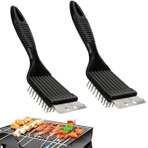 2 spazzole per barbecue, spazzola per la pulizia del barbecue, spazzola e raschietto per barbecue resistente, in acciaio inox, per accessori per grill, 20 cm