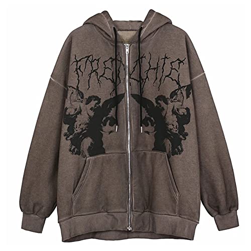 OEAK Sudadera con capucha para mujer, de manga larga, con bolsillo, Impresión marrón., XL Cover