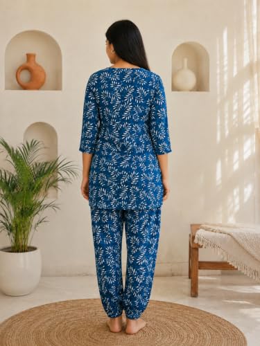 Image of Women's Cotton Night Suit Set, Printed Top and Pyjama, Casual Loungewear Sleepwear for Womens Girls