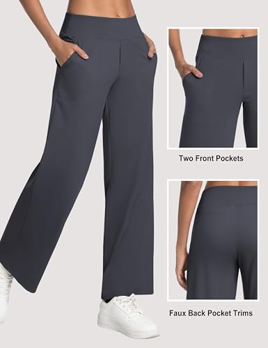 Image of BUBBLELIME Women High Waist Wide Legs Yoga Pants Loose Sweatpants Pockets | 29 inch /31 inch /33 inch /35 inch /37 inchInseam,2 Styles / Dress /Basic,Lounge,Comfy,Stretch Casual Work