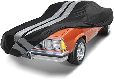 iCarCover Premium Plus Car Cover for 1978-1987 Chevy El Camino Waterproof All Weather Rain Snow UV Sun Hail Protector for Automobiles, Full Exterior Indoor Outdoor Car Cover (Stripe - Black/Gray)