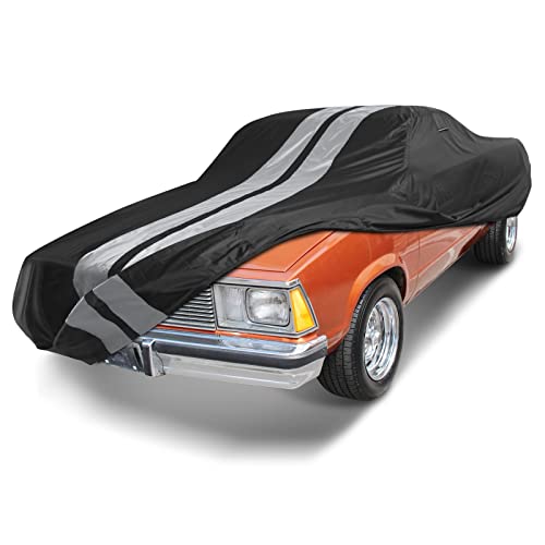 Icarcover Premium Plus Car Cover For 1978-1987 Chevy El Camino Waterproof All Weather Rain Snow Uv Sun Hail Protector For Automobiles, Full Exterior Indoor Outdoor Car Cover (Stripe - Black/Gray) #TOP24