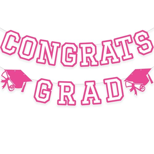 Image of Congrats Grad Banner Graduation Party Banner Decoration Hanging Garland High School College Backdrop Supplies HotPink