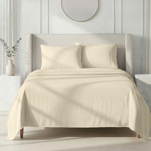 California Design Den Thick and Natural 100% Cotton Sheets King Size Set - 1000 Thread Count Sateen, Deep Pocket King Bed Sheet Set, Durable Bedding - Ivory (Creamy Beige Tone)