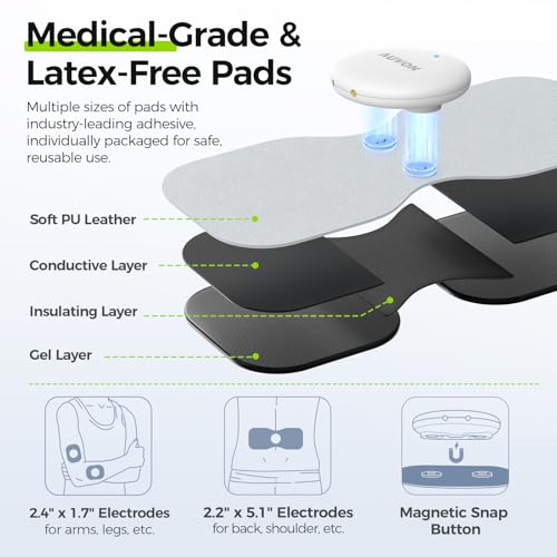 Image of AUVON Wireless 24 Modes TENS Unit Muscle Stimulator for Pain Relief, 6 Pads | Rechargeable EMS Massager, Smart Pocket-Size TENS Machine, Drug-Free Pain Relief for Neck, Back & Shoulder, 6 Premium Pads