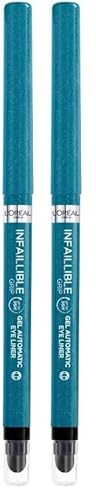 L'Oréal Paris Wasserfester Eyeliner mit Gel-Formel und integriertem Schwamm für gelungene Smokey Eyes, 36h Halt, Infaillible Gel Automatic Grip Liner, Turquoise (Türkis), 1 Stück (Packung mit 2)