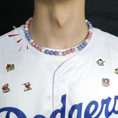 Baseball Beaded Necklace for Men,Baseball Necklace Gifts,Diamond Rhinestone Discoball bead necklace,Chain Necklace Gifts for Baseball Player Team Lovers