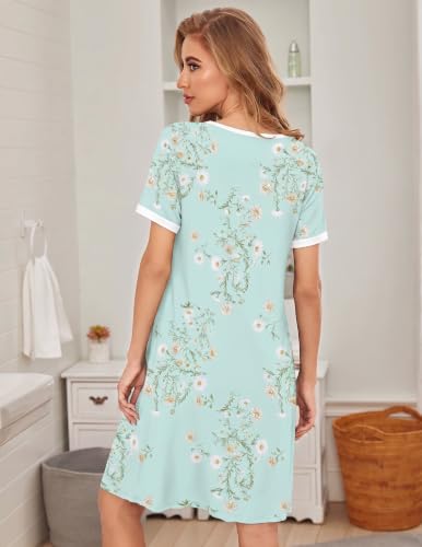 Image of Ekouaer Women's Nightgown Short Sleeve Sleepwear Comfy Sleepshirts Pleated Scoopneck Nightshirt S-XXXL