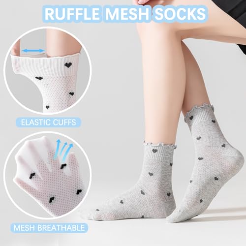 Mcool Mary Women's Ruffle Socks,Casual Ankle Mesh Breathable Thin Cool Knit Cotton Cute Crew Frilly Sock 6 Pack2
