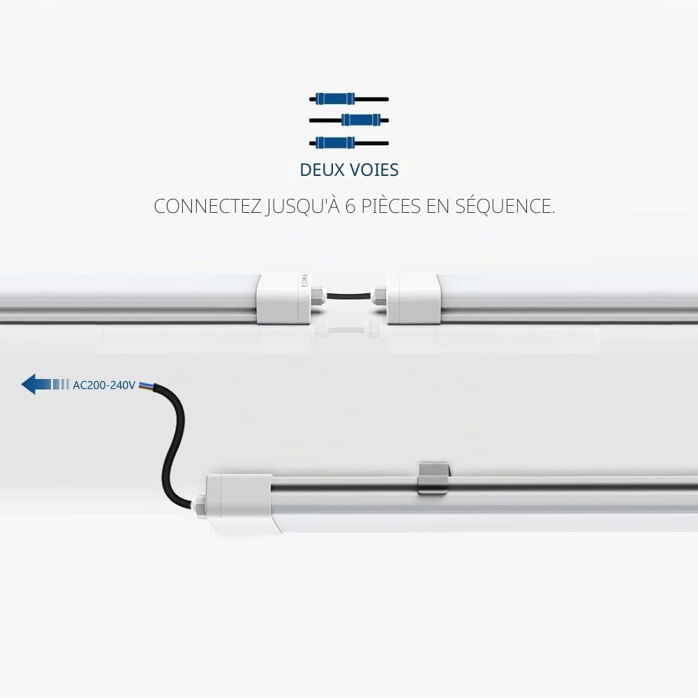 Tube LED 120cm 36W 3600lm Blanc Froid 6000K Reglette IP65 Imperméable Luminaire Plafonnier Atelier