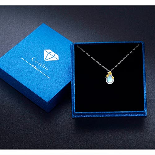 Teardrop Moontone Flower Pendant Necklace S925 Sterling Silver Necklace For Women Moonstone Teardrop Necklace For Women Moonstone Necklace Jewelry Gift For Women Girl #TOP7