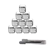 Whiskey Stones Gift Set, 10 Packs Stainless Steel Ice Cubes-Reusable Whisky Cube-Wine Chiller - Chilling Rocks for Whiskey/Beverage/Juice/Soda