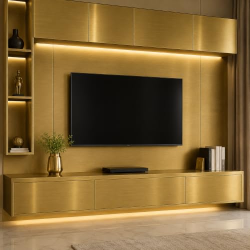 Image of Vinyl Contact Paper Decorative for Cabinets Countertops Kitchen Shelves Liner Self Adhesive Film Peel and Stick Waterproof Removable Wallpaper (Inches 24 x 118, Gold Brushed)