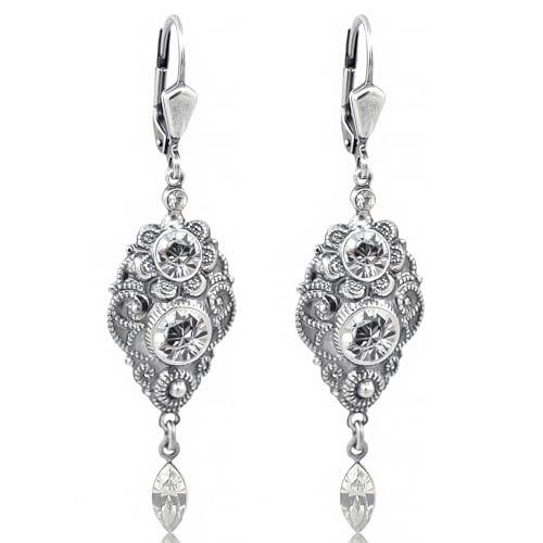 Jugendstil Ohrringe Silber Kristalle Silber Ohrhänger Damen NOBEL SCHMUCK