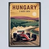 Vintage Racing Poster–Hungarian Grand Prix 2 Aout 2014 Circuit Motorsport Wall Art–Retro Race Car Print, Unique Gift for Fans, Office, Living Room, Home & Garage Décor 8MtoG4
