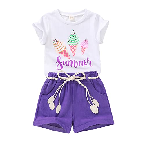 Image of YOUNGER TREE Toddler Baby Girls Clothes Watermelon T-shirt + Linen Shorts with Belt Cute Summer Short Set