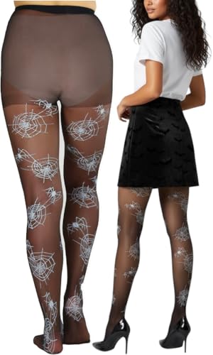 Image of ToBeInStyle Women's Spiderweb & Crawling Spider Print Hosiery Tights & Thigh High Stockings