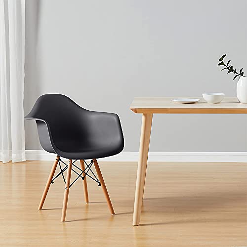 Canglong Natural Wood Legs Mid Century Modern Dsw Molded Shell Lounge Plastic Arm Dining-Chairs, Set Of 1, Black #TOP2
