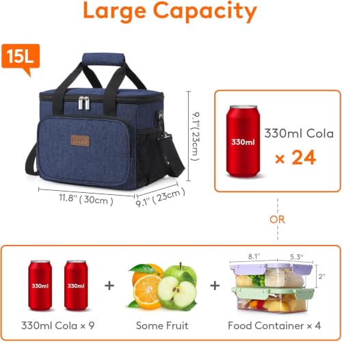 Image of Lifewit Large Lunch Bag, Insulated Lunch Box, Soft Cooler Cooling Tote for Adult Men Women, Dark Blue 24-Can (15L)