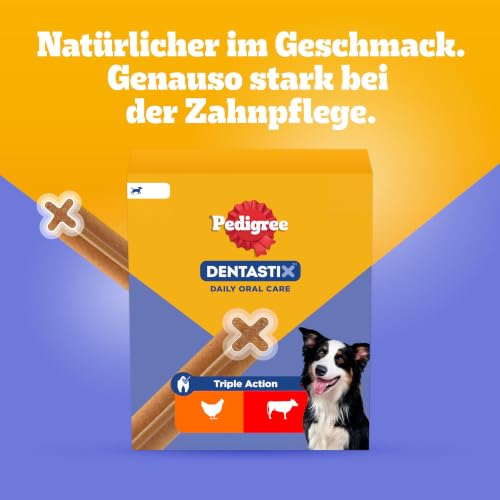 Pedigree DentaStix Hundesnack für mittelgroße Hunde (10-25kg), Zahnpflege-Snack mit Huhn und Rind, 1 Packung je 56 Stück (1 x 1.44 kg)