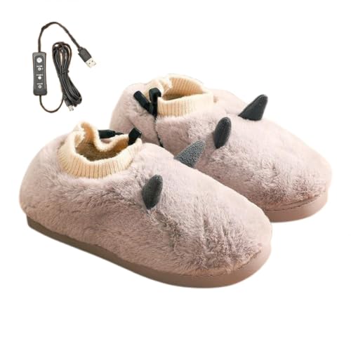 Pantuflas térmicas para mujer, pantuflas de felpa calentadoras de pies con calefacción eléctrica
