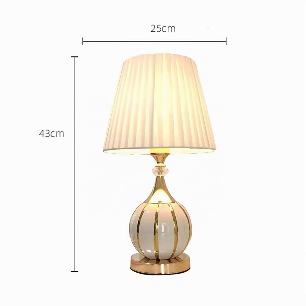 Mengjay Lampada da tavolo in ceramica vintage, Base Sferica,lampada da comodino per soggiorno, camera da letto in tessuto, Luce da lettura, Luce da scrivania, E27 Luce notturna (Bianco)
