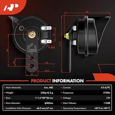 A-Premium Snail Horn High Universal Electric Horn - 12V 110dB - Compatible with most Passenger Cars, Commercial/Off-Road Vehicles, Gas Cars, Electric Cars, Motorcycles & Trucks, 80 mm