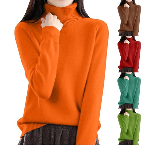 Orange Cozy Turtleneck Cashmere Sweaters For Women Soft...