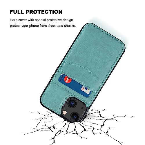 Image of KIHUWEY Compatible with iPhone 13 Case Wallet with Credit Card Holder, Premium Leather Magnetic Clasp Kickstand Heavy Duty Protective Cover for iPhone 13 6.1 inch (Mint Green)