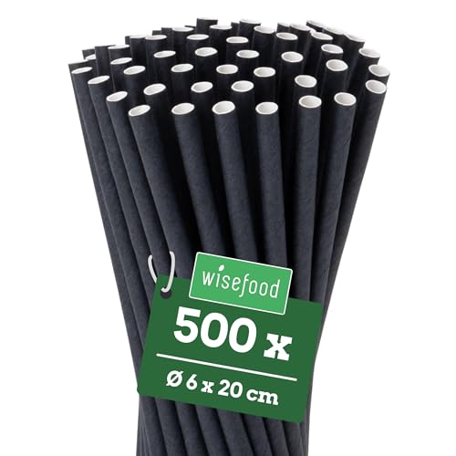 Wisefood Lot de 500 pailles en papier noir - 19 cm - Sans PLA/PE - En papier kraft solide.
