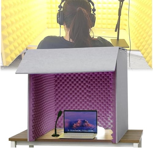 簡易防音室 1人用 卓上 防音ボックス パーテーション 防音ブース、ホームレ 録音室 防音個室、半密閉設計・アンチエコー、マイク録音機器ポッドキャスト歌唱ゲーム放送用、軽量 設置簡単 折り畳み ポータブル 簡易防音ルーム (Color : 紫, Size