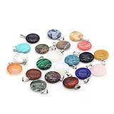 LE SKY 20 Pcs natural stone pendants round coin shape healing mixed color stone charms for jewelry making