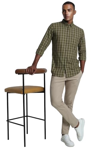 Image of Peter England Men 100% Cotton Slim Fit Checkered Casual Everyday Full Sleeve Shirt |