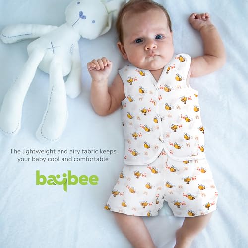 Image of BAYBEE 100% Muslin Cotton New Born Baby Clothes for Kids | Sleeveless Summer Wear with Soft & Breathable | Shirt and Shorts Set | Jablas for Baby Girl Boy Dress