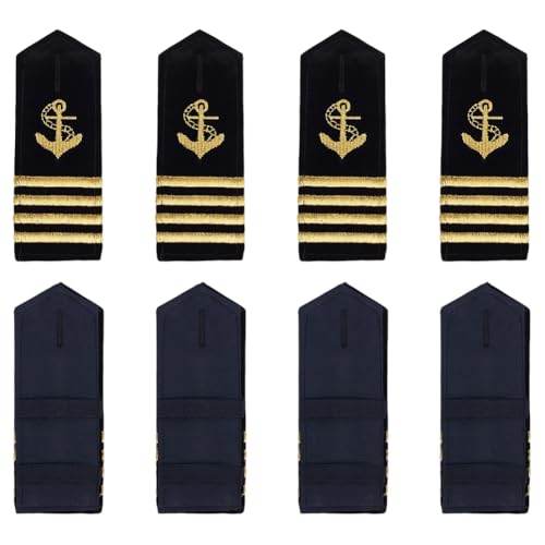 CREATCABIN 8 pieza de Hombreras con Ancla Dorada, Charreteras de Uniforme Profesional, Cuatro Barras, Rayas Doradas, Tablero Duro, Deslizadores de Capitán Marinero, Insignias para Cosplay de 13.5x5 cm