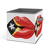 HLBSDM Cestas de almacenamiento plegables con diseño de la bandera de Timor Oriental, de 10,6 pulgadas, en forma de cubo de tela, para organizar el hogar y el dormitorio.
