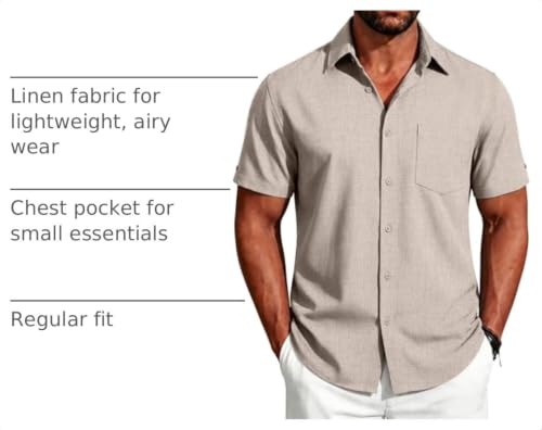 Image of COOFANDY Men's Button Down Shirts Short Sleeve Casual Shirts Summer Beach Linen Shirts with Pocket