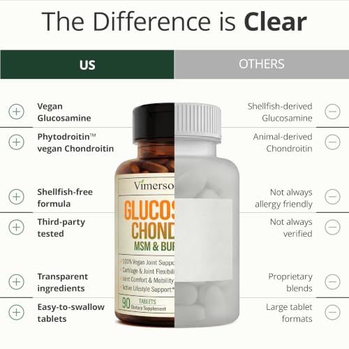 Image of Vegan Glucosamine Chondroitin MSM - Joint Supplements for Men and Women with Glucosamine Sulfate 1500 mg - Joint Health Supplement for Cartilage, Mobility & Joint Support - 90 Tablets