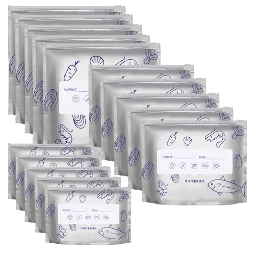 Bolsas de aluminio resellables de 3 tamaños, para carne congelada, frescura de larga duración, bolsas enfriadoras para carne, verduras, leche, sándwiches, paquete de 15
