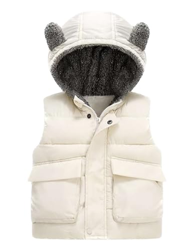 Boys Warm Vest Kids Hooded Bear ears Padded Vest Sleeveless Zipper Up Jacket Waistcoat