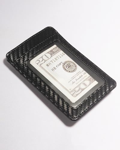 Money Clip for Men Wallet Slim Carbon Fiber Wallet Clip Stainless Steel Credit Business Card Minimalist Card Holder 2in1-Bright Black4