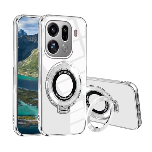 Wousunly Compatible with Oppo Find X9 Pro Case Clear with Stand 360°Magnetic,Phone Case for Find X9 Pro Slim with Ring Kickstand Silicone Transparent Protective Cover (White)