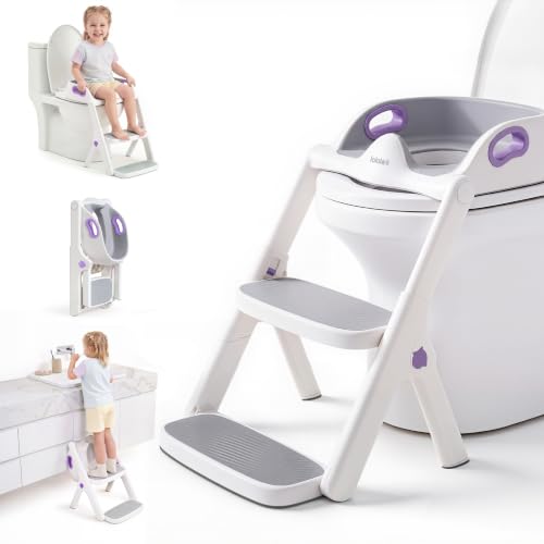 Image of lalalark Potty Training Seat, 2-in-1 Toddler Toilet Seat with Steps, Upgrade Potty Step Stool for Toddler with Anti-slip Pad Step Stool, Extended Splash Guard, Foldable Potty Ladder Boys Girls, Purple