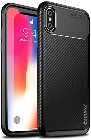LUORIZ iPhone X/Xs Case, Premium Soft Flexible TPU Silicone Gel [Carbon Fiber Texture Design Upgrade] Slim Bumper Case Cover [Anti-Scratch] [Anti-Slip] for iPhone X/Xs 5.8 inch - Black
