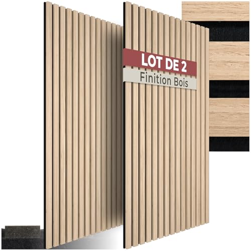 tectake® Lot de 2 Panneaux Acoustiques muraux et pour plafond, Panneaux acoustiques en Bois MDF, Feutre insonorisant, Panneau Mural decoratif pour Isolation...