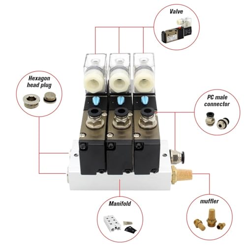 Électrovanne pneumatique 3V210-08 AC220V avec raccords 6mm pour contrôle d'air - 7