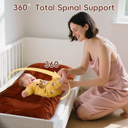 Image of Baby Lounger, Baby Lounger for Newborn 0-24 Months, 100% Breathable Cotton Baby Nest for Tummy Time & Diaper Changes, Portable Infant Essentials for Home & Outdoor(Coffee)