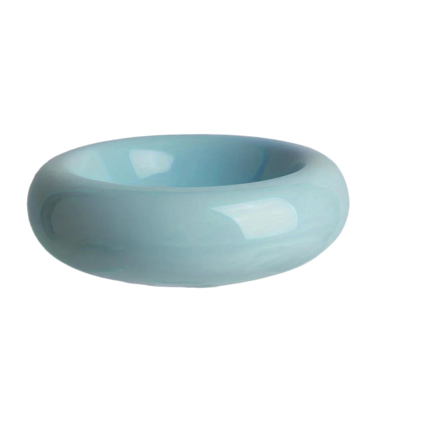 Cat Bowl Ceramic Cat Bowl Dish Pet Bowl Donut Shape Cat Food Bowl Anti-Fall Flip Bowl Non-slip Multiple Colors(Blue)