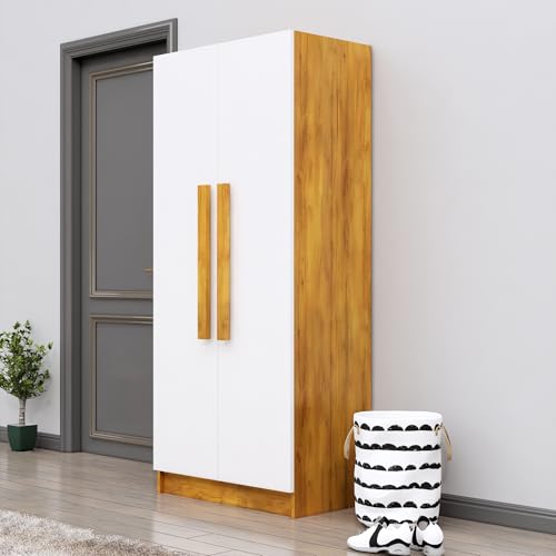 Image of Bniture 2 Door Wardrobe for Bedroom | Almirah for Clothes with 4 Shelves | Spacious Storage Cupboard for Bedroom | Wooden Wardrobe (46D x 80W x 182H CM) | 3 Years Warranty | Giant Wood & Frosty White